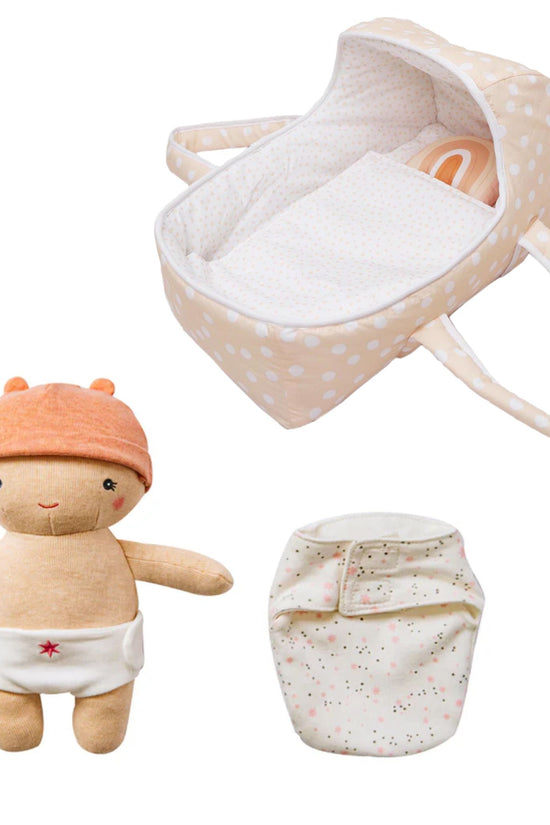 Dots and Rainbows Doll Carrier with Cookie