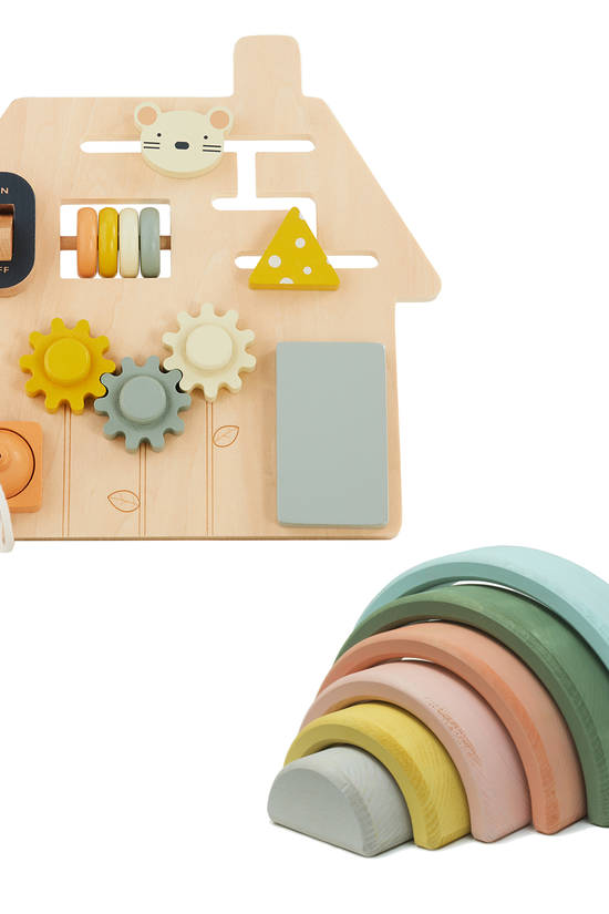 On-the-Go Busy Board & Rainbow Nesting Blocks